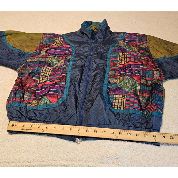 Vtg 90s Active Stuff Windbreaker Jacket Multicolor Abstract Geometric Rare Large - Picture 8 of 10